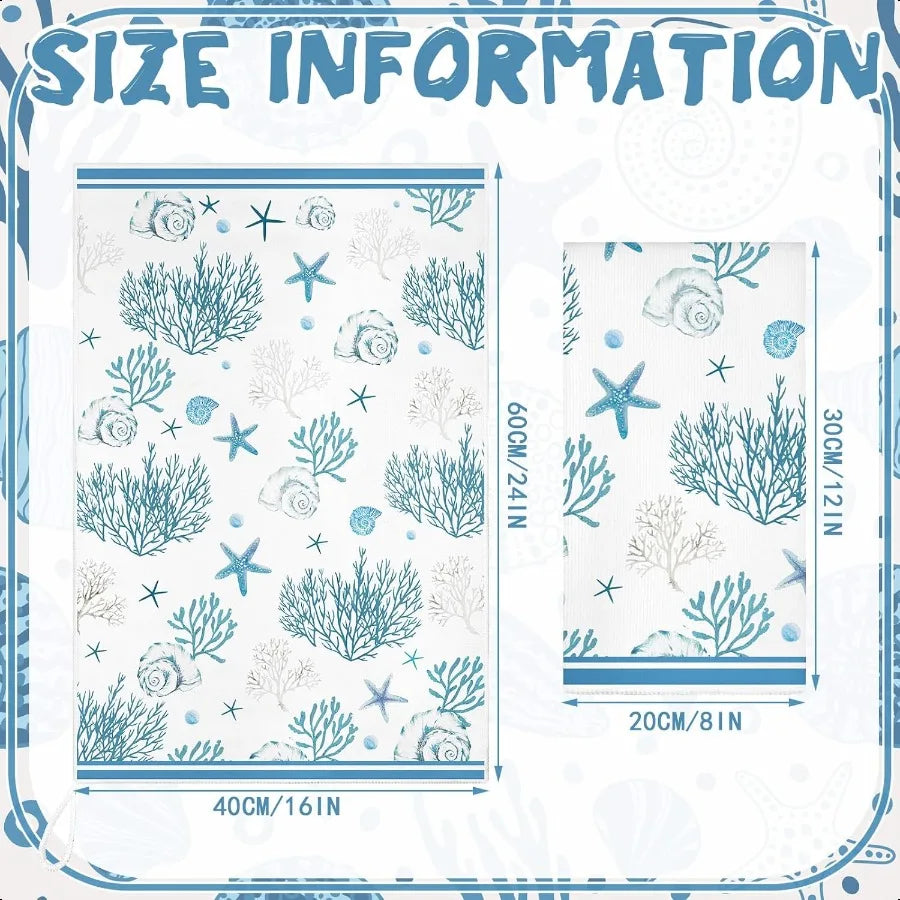 Set Of 6 Beach Kitchen Towels Ocean Nautical Starfish