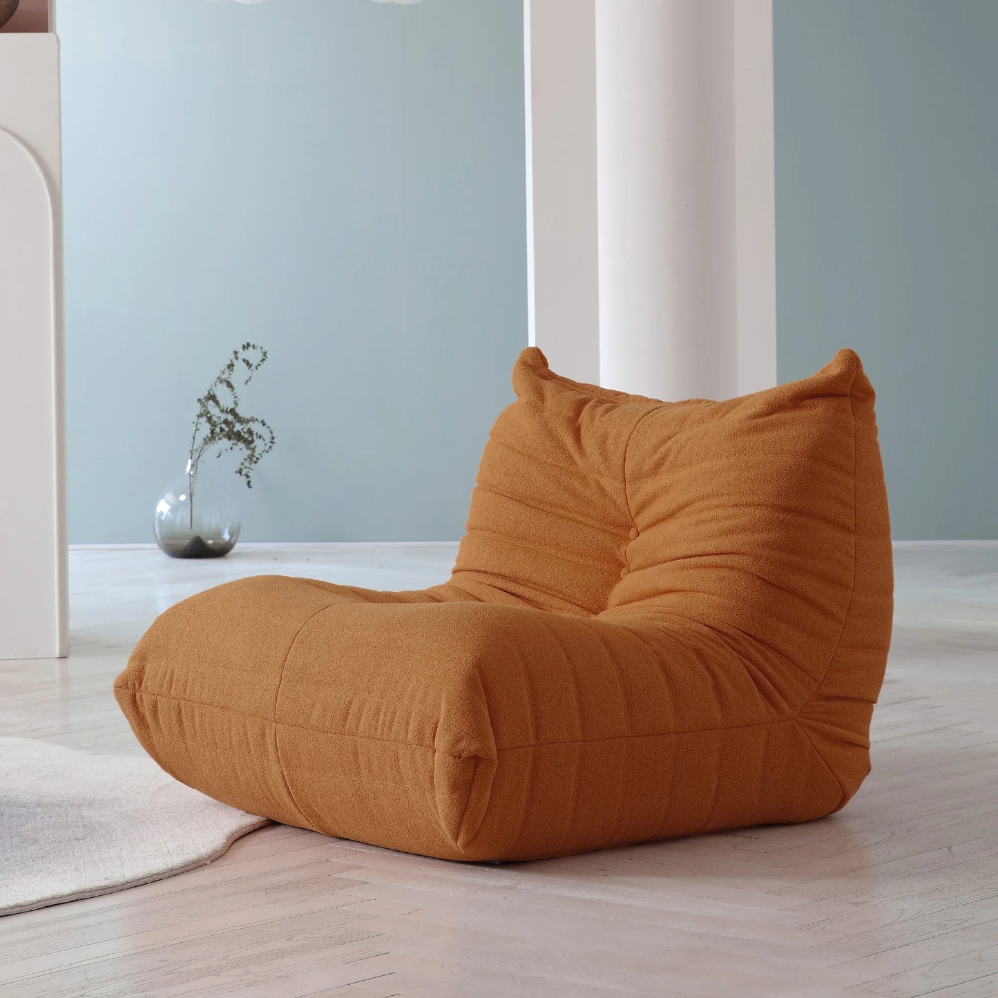 Teddy Fabric Bean Bag Sofa Comfy Lazy Floor Couch Soft Lounge Chair Foam Filled Accent Chair for Living Room Bedroom
