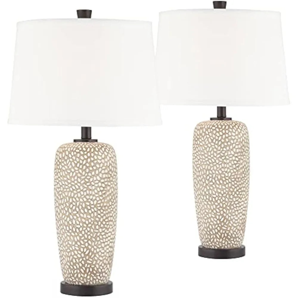 360 Lighting Anna Lamps Set Of 2 Beige Pebbled White Shade