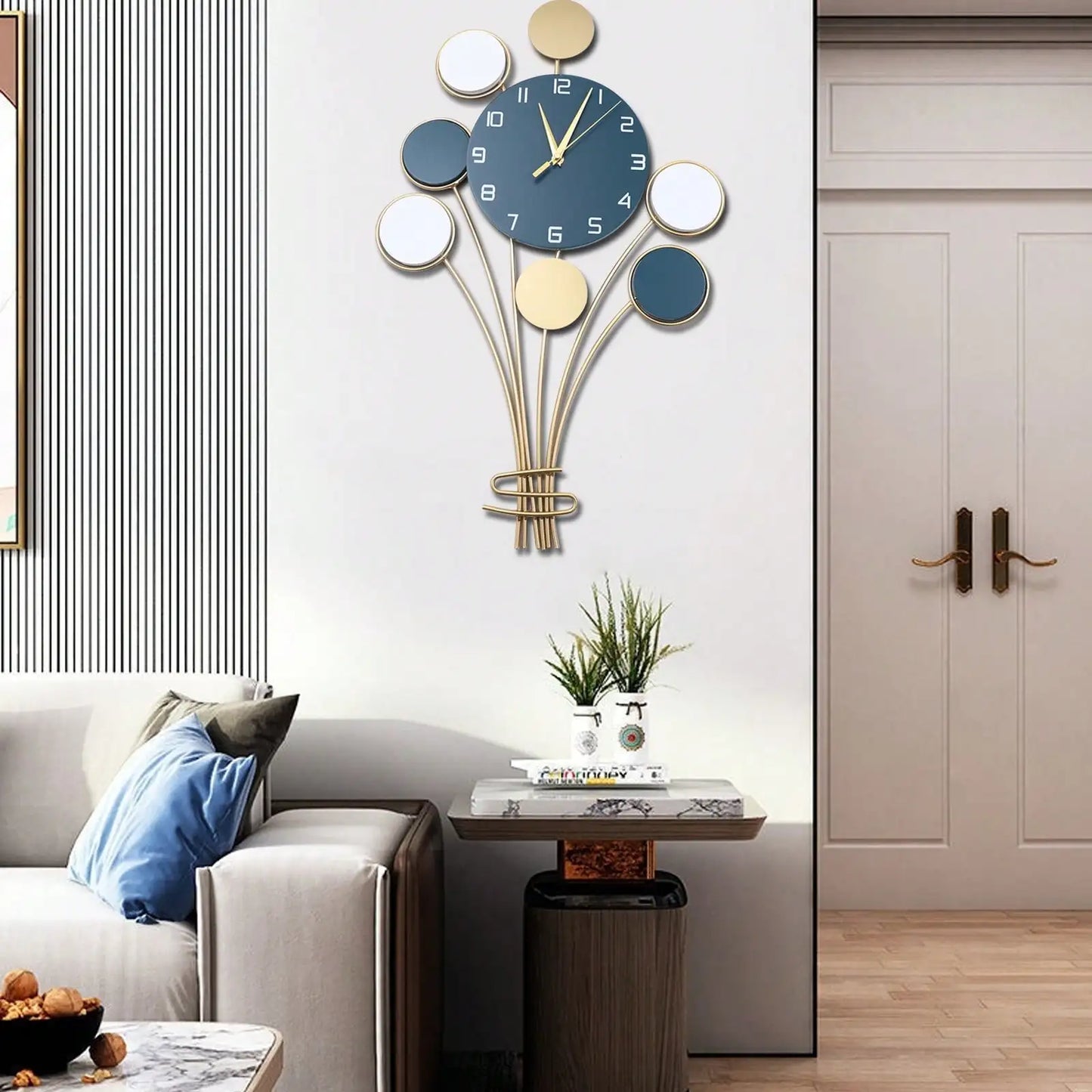 Large Wall Clock Without Drilling Battery Operated Silent Hot Air Balloon Decor Simple Design