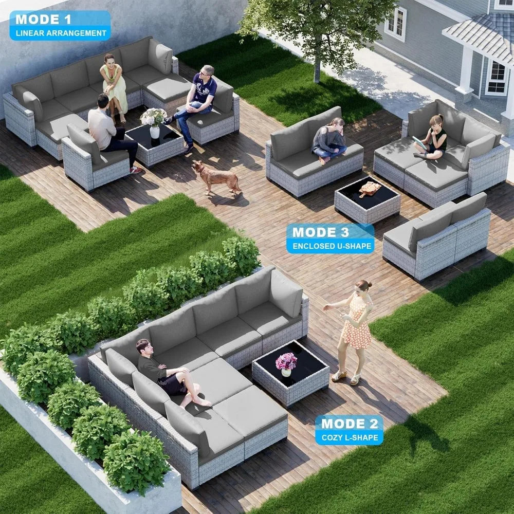 9 Piece Patio Furniture Set Outdoor Sectional With Ottomans