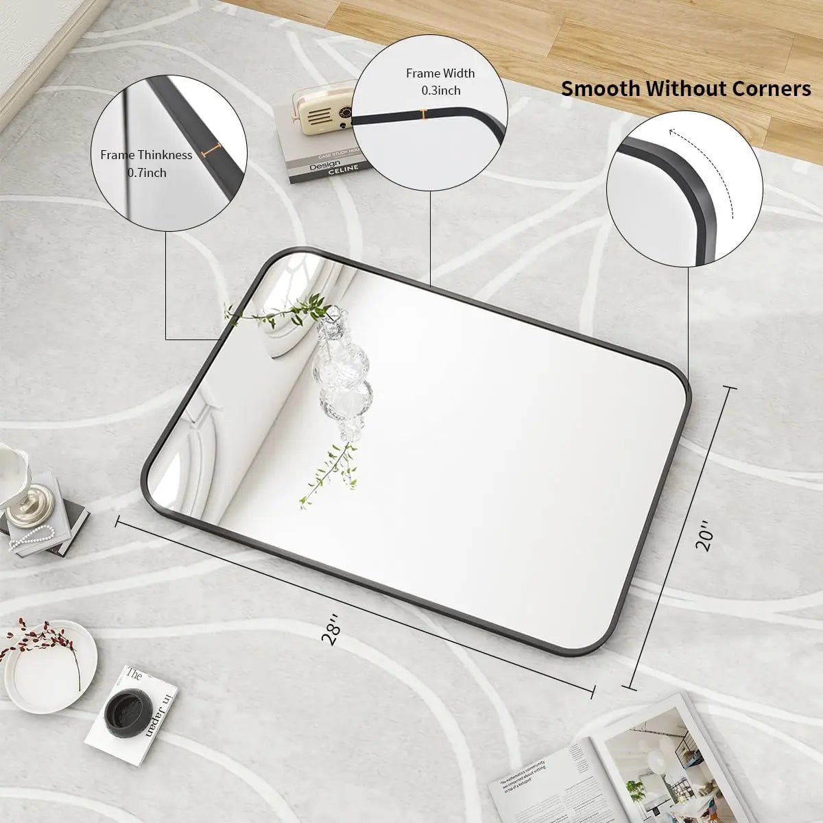 20 By 28 Inches Rectangular Aluminum Frame Wall Mounted Bathroom Mirror