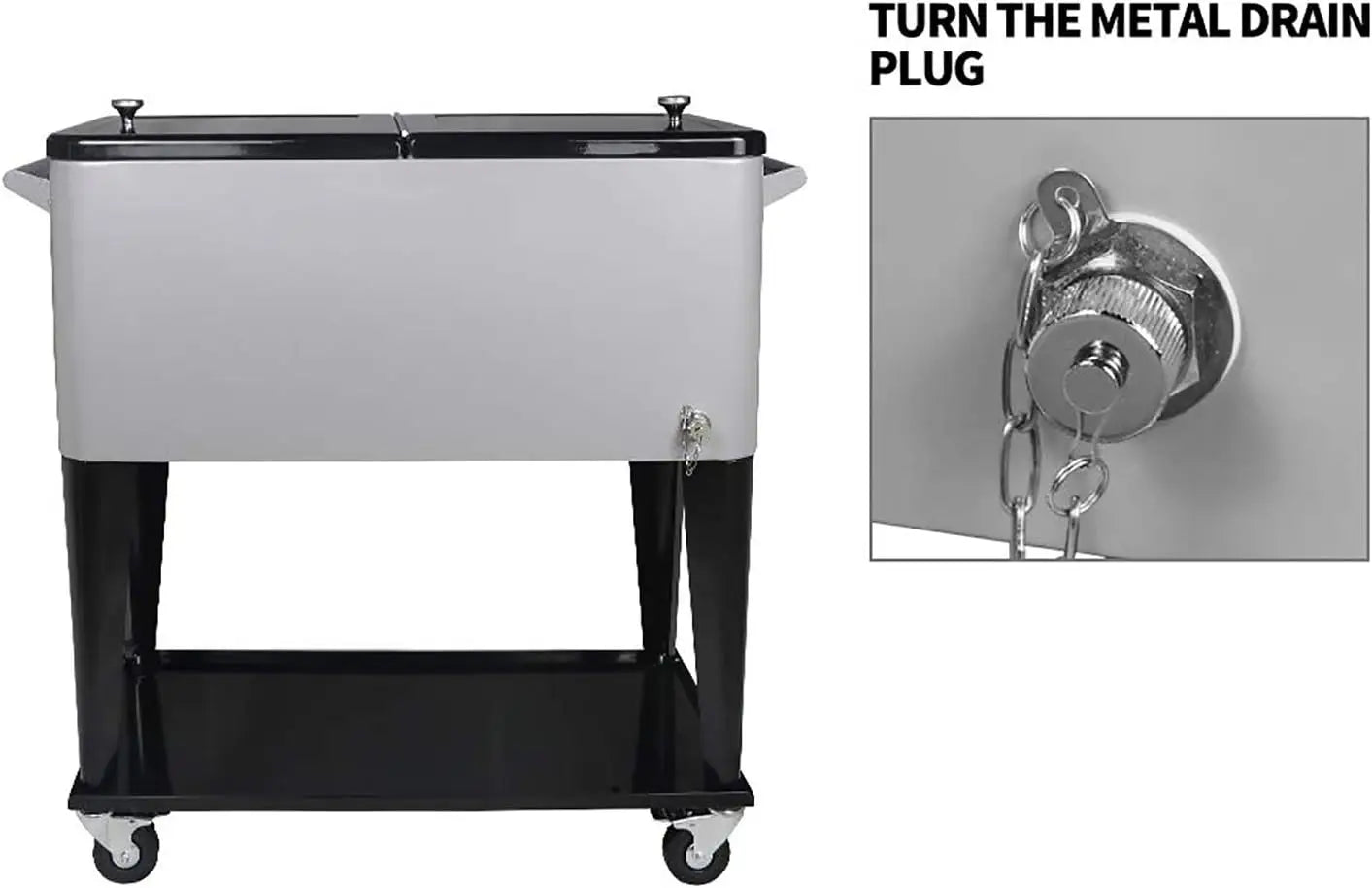 80 Qt Rolling Cooler Cart Ice Chest For Outdoor Patio Party