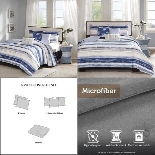 Cottage Coastal Quilt Set 6-Piece All-Season Coverlet With Pillow Shams