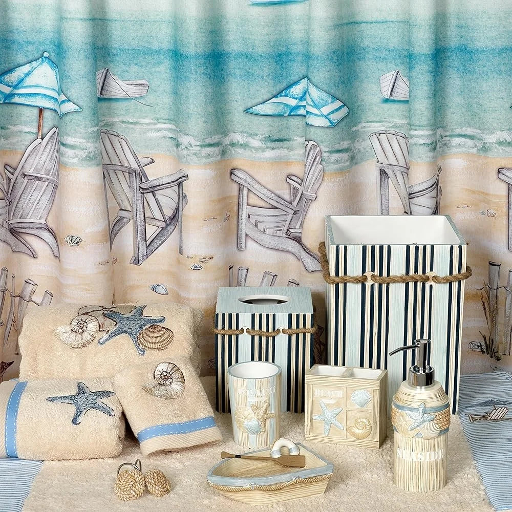 Seaside Serenity Resin Bathroom Tumbler Cotton Swab Holder Jewelry Holder Beach Decor Hand Painted Coastal Theme