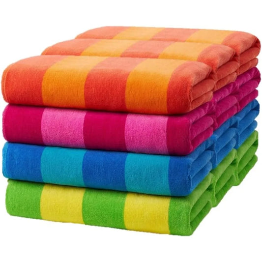 100 Percent Cotton Velour Bath Towels Large Soft and Absorbent Assorted Striped Colors 30 by 60 Inches 12 Pack