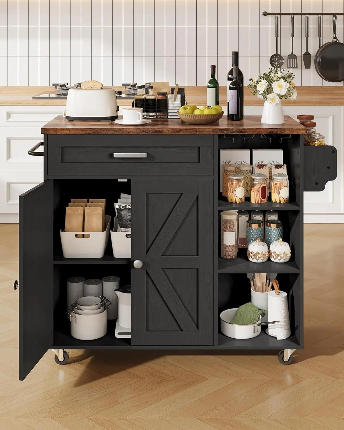 Kitchen Island Trolley With Power Outlet Spice Rack Drawer