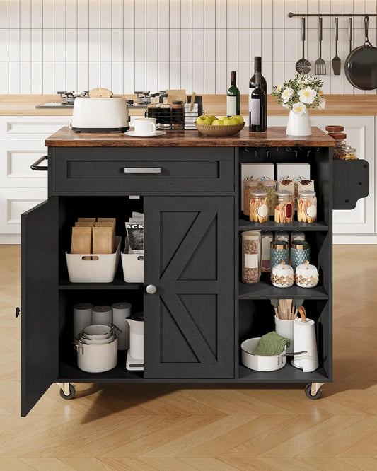 Kitchen Island Trolley With Power Outlet Spice Rack Drawer