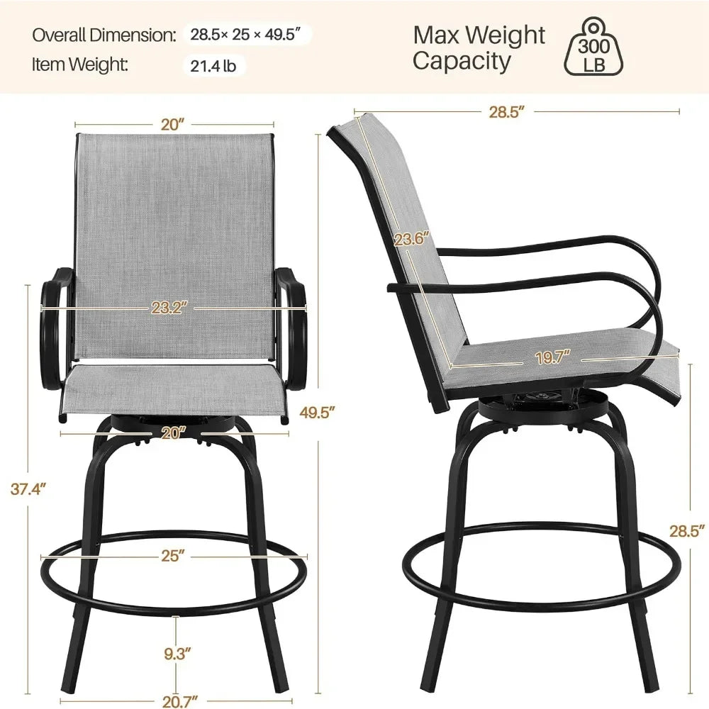 Set Of 2 Patio Swivel Barstools Outdoor All Weather