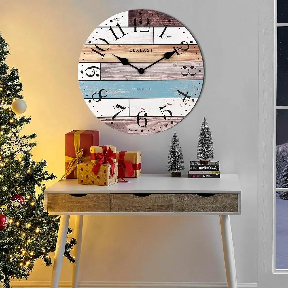Large Nautical Shiplap Wall Clock Bamboo Coastal Decor