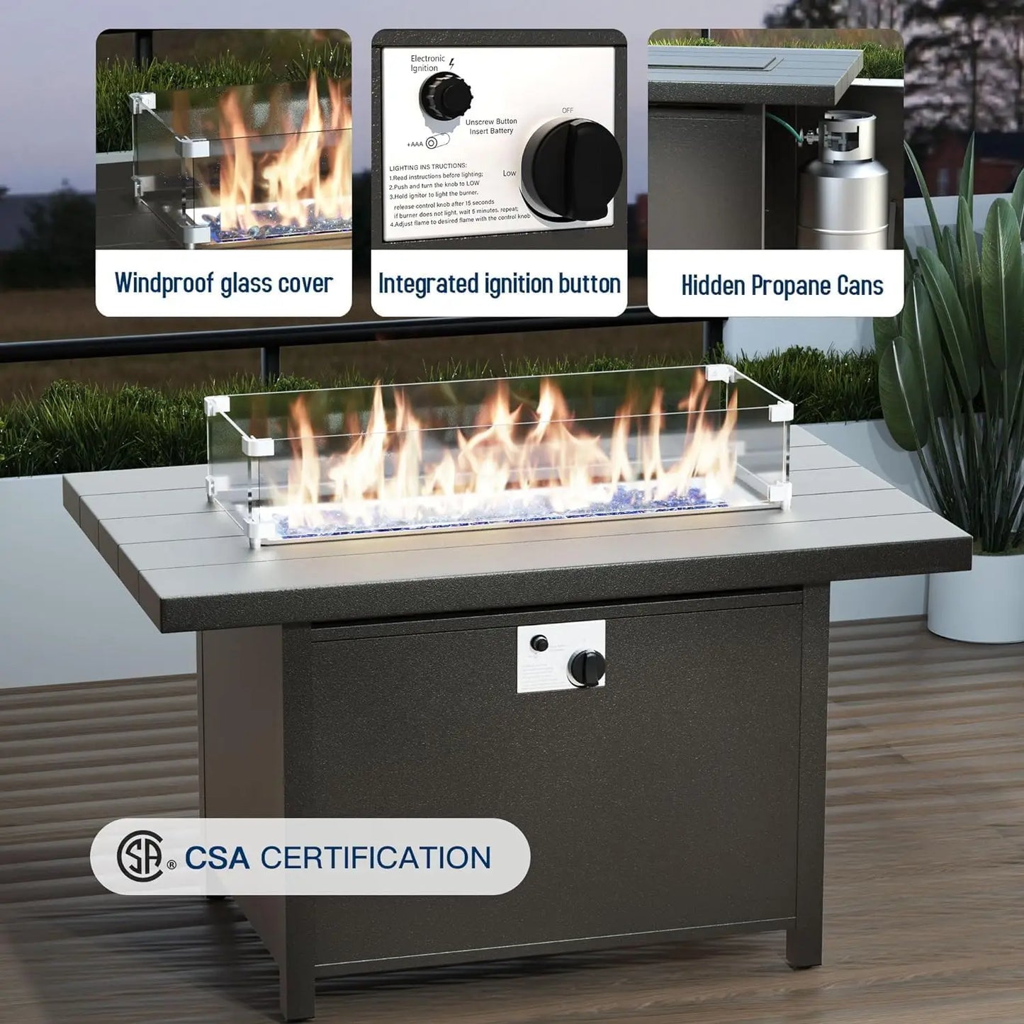 Aluminum Patio Set With Fire Pit And Cushioned Swivel Chairs