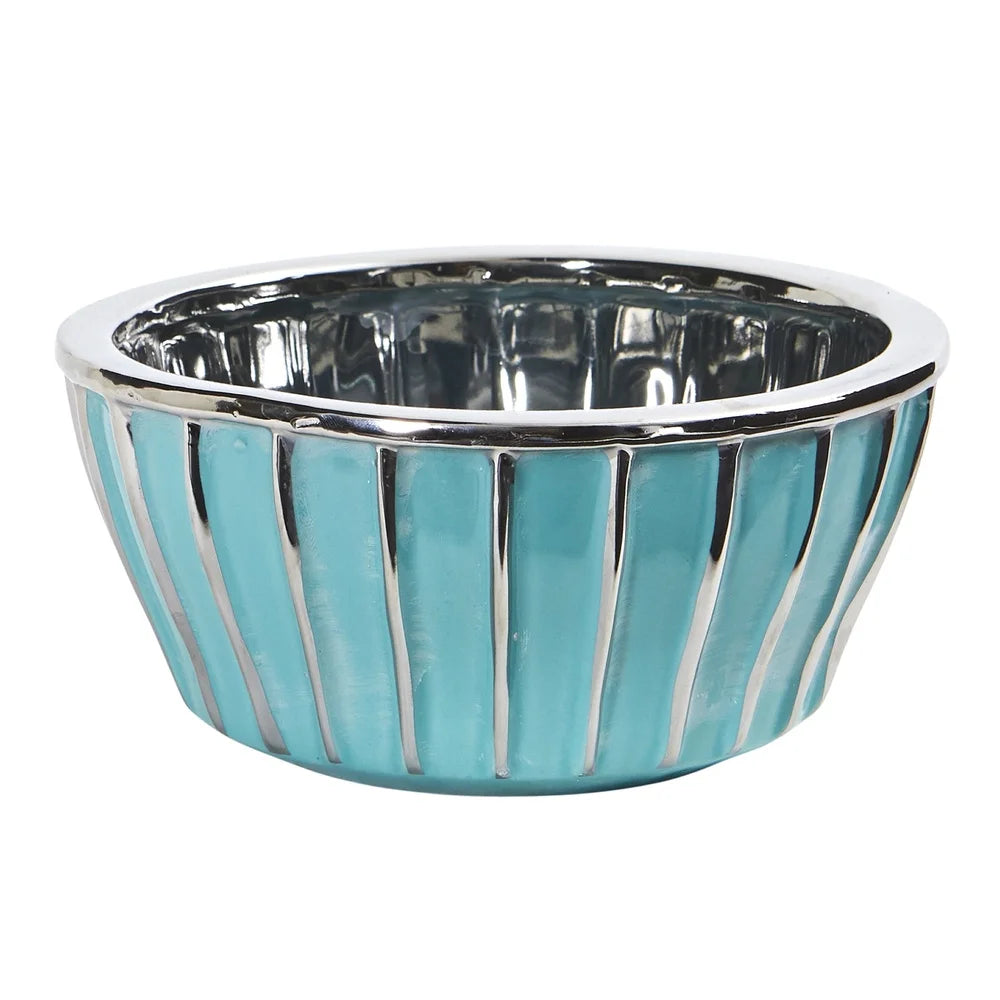 Teal Ceramic Vase With Silver Burnishing Modern Centerpiece