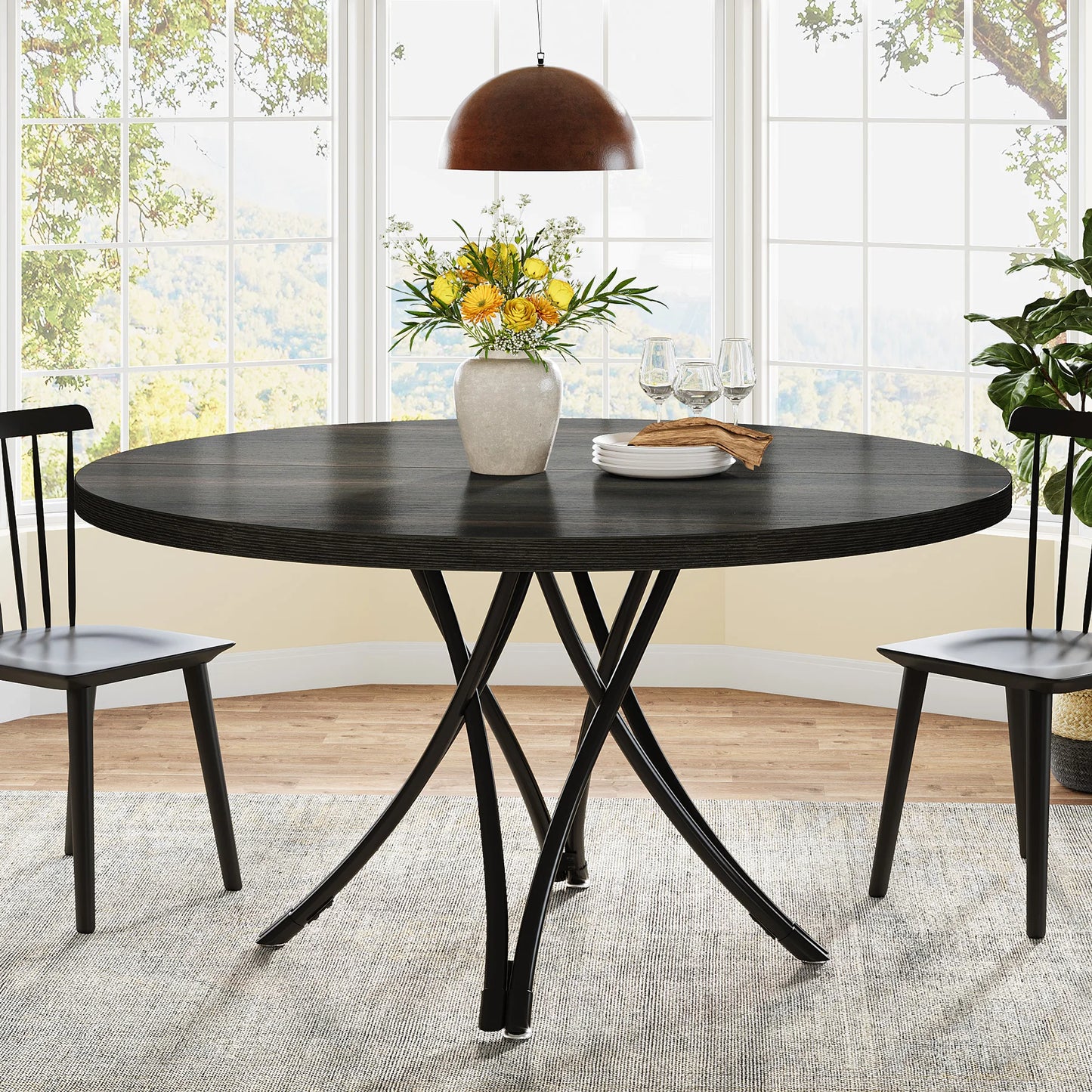 Tribesigns Round Dining Table For 4 To 6 People 47 Inch Farmhouse Industrial Dining Room Circle Kitchen Table