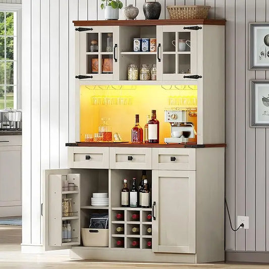Coffee Bar Cabinet With Outlet And Lights 72 Inch Farmhouse