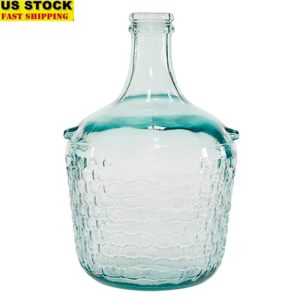 12 Inch Aquamarine Coastal Glass Vase Recycled Bubble