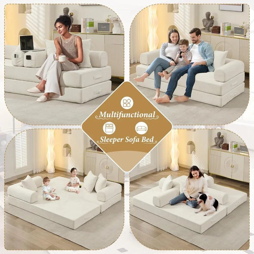 Modular Futon Sofa Bed 3 Seater Chenille Sleeper Couch