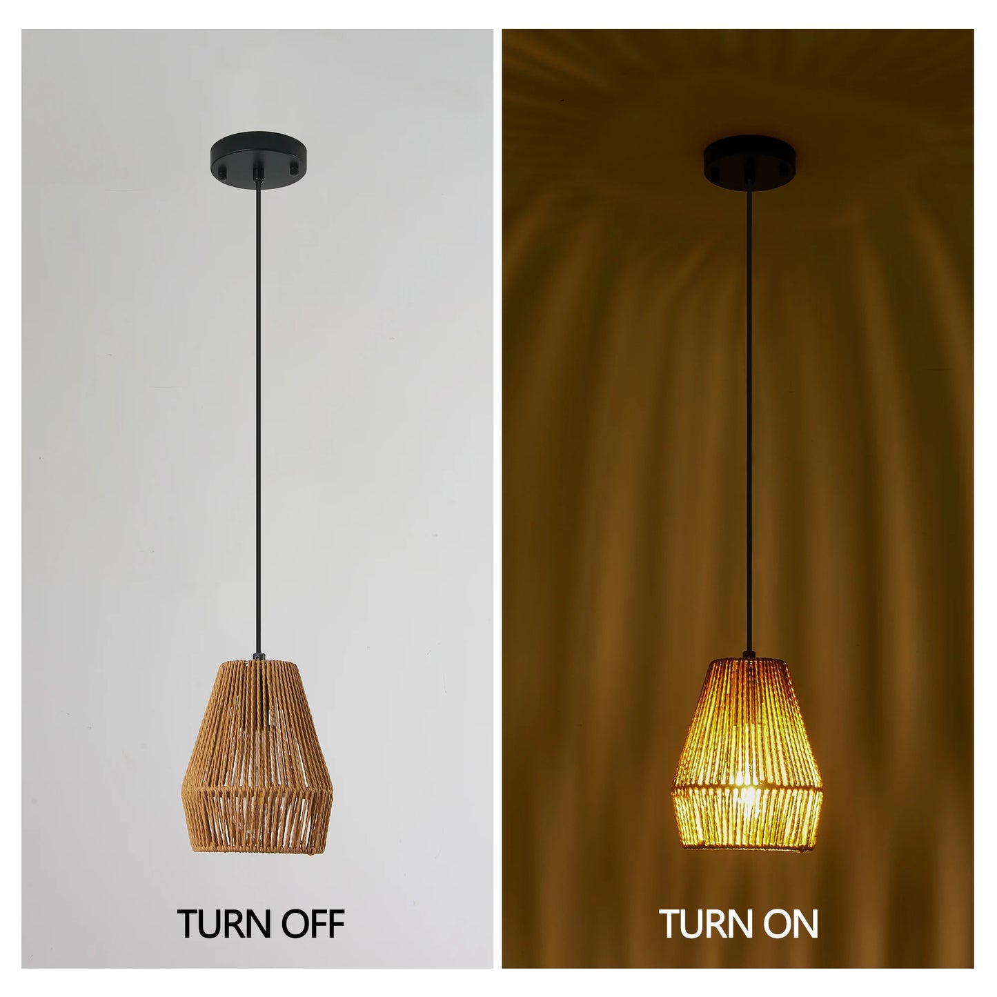 Set Of 3 Rustic Hemp Rope Pendant Lights Farmhouse Lighting