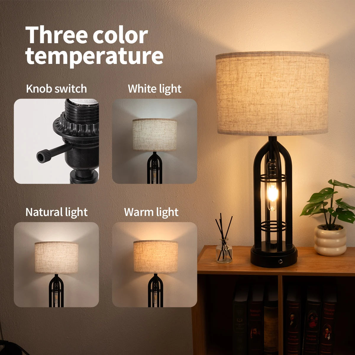 Industrial Retro Desk Lamp Night Light 3 Colors USB Ports