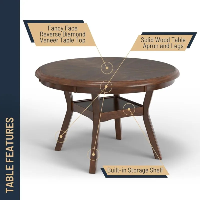 47-Inch Cherry 5-Piece Round Dining Set With Table And 4 Chairs