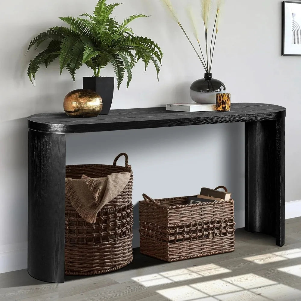 60 Inch Black Console Table With Curved Legs For Entryway