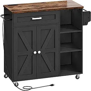 Kitchen Island Trolley With Power Outlet Spice Rack Drawer