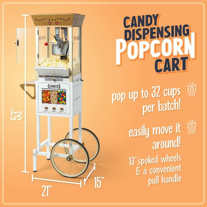 8 Ounce Popcorn Dispensing Cart Three Storage Dispensers