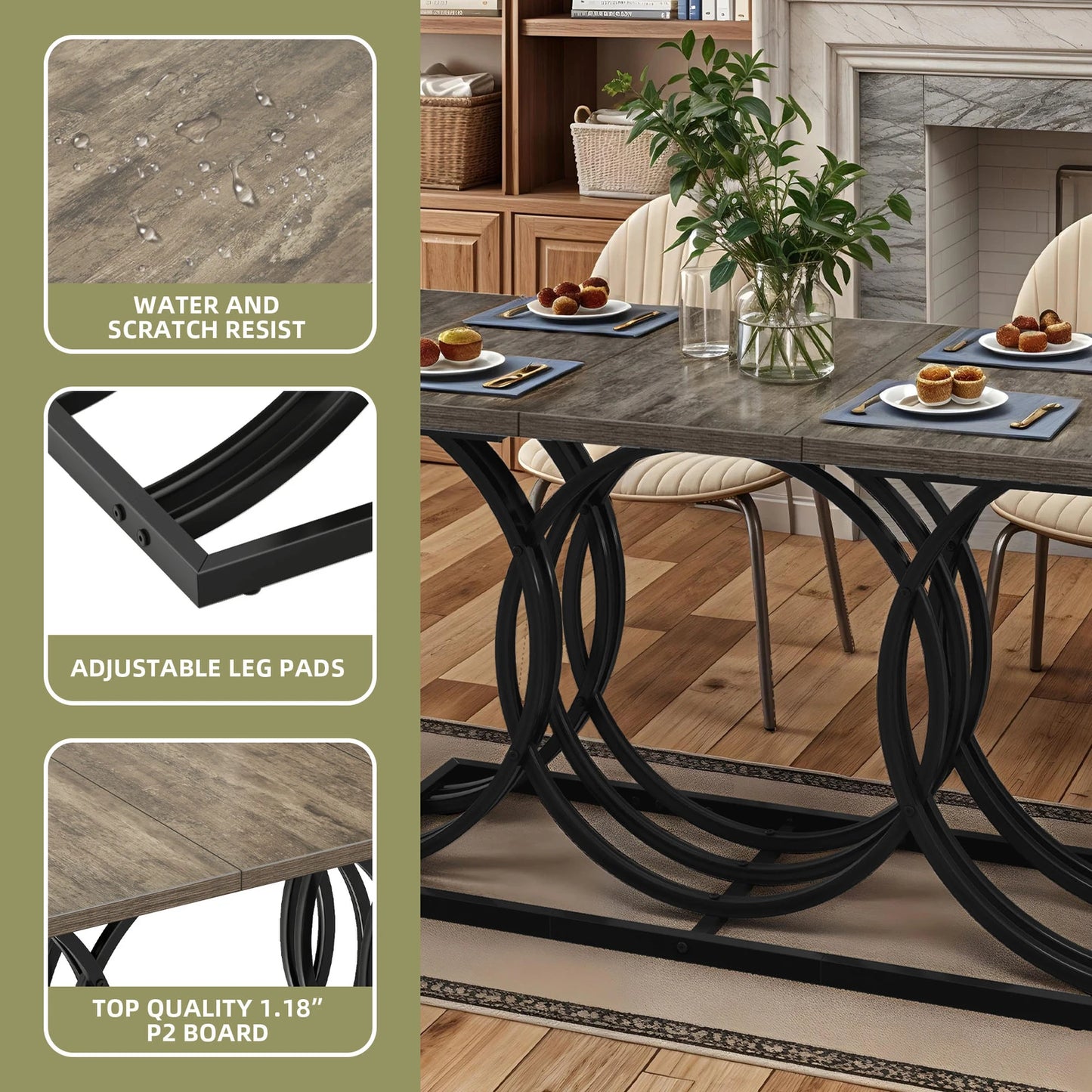 63 Inch Faux Marble Gray Dining Table For 6 With Metal Legs