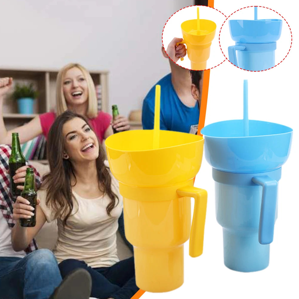 1000ml 2 In 1 Snack Cup With Straw Stadium Tumbler