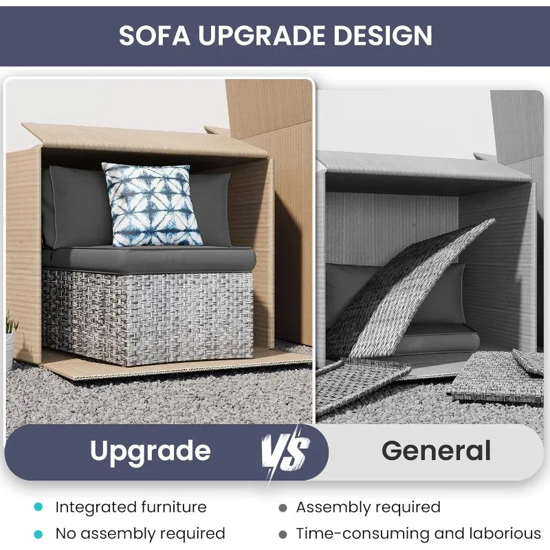 Patio Furniture Set Fully Assembled Outdoor Sectional Sofa Grey Half Moon Curved