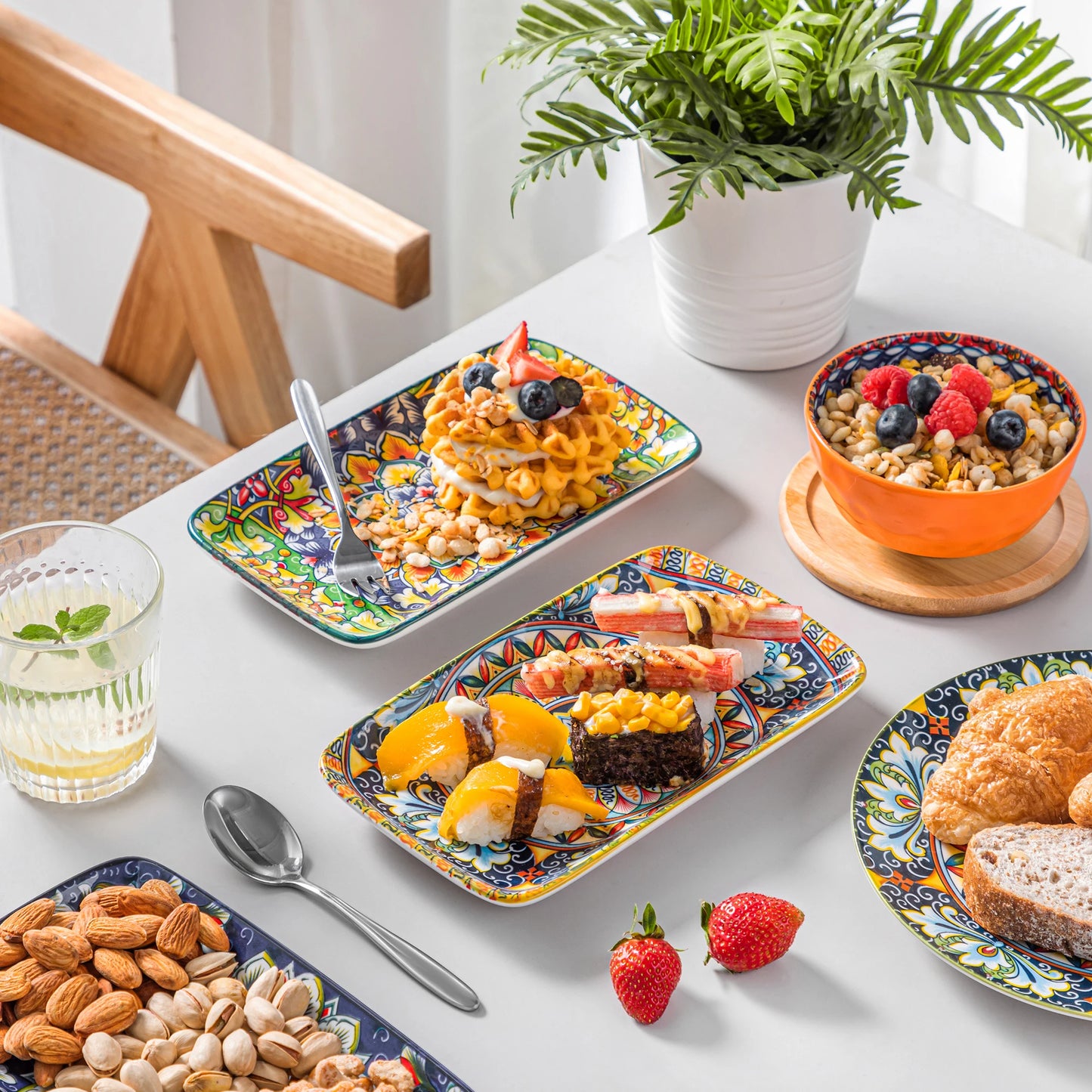 Vancasso 6 Or 12 Piece Porcelain Serving Plates Bohemian 8.5 Inch Dinner Plates Set For Beef Noodles Pasta 6 People