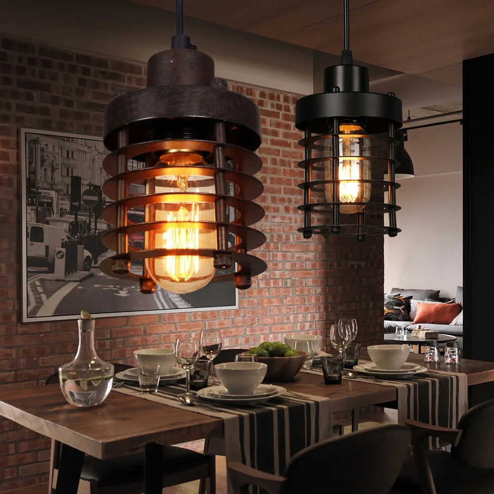 Rustic Vintage Industrial Iron Cage Pendant Light Bedroom