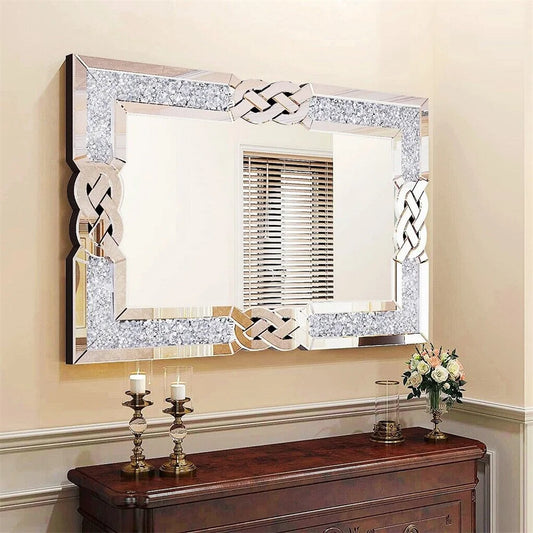 Large Crystal Diamond Vanity Mirror Wall Hang 90 100 120cm for Bedroom