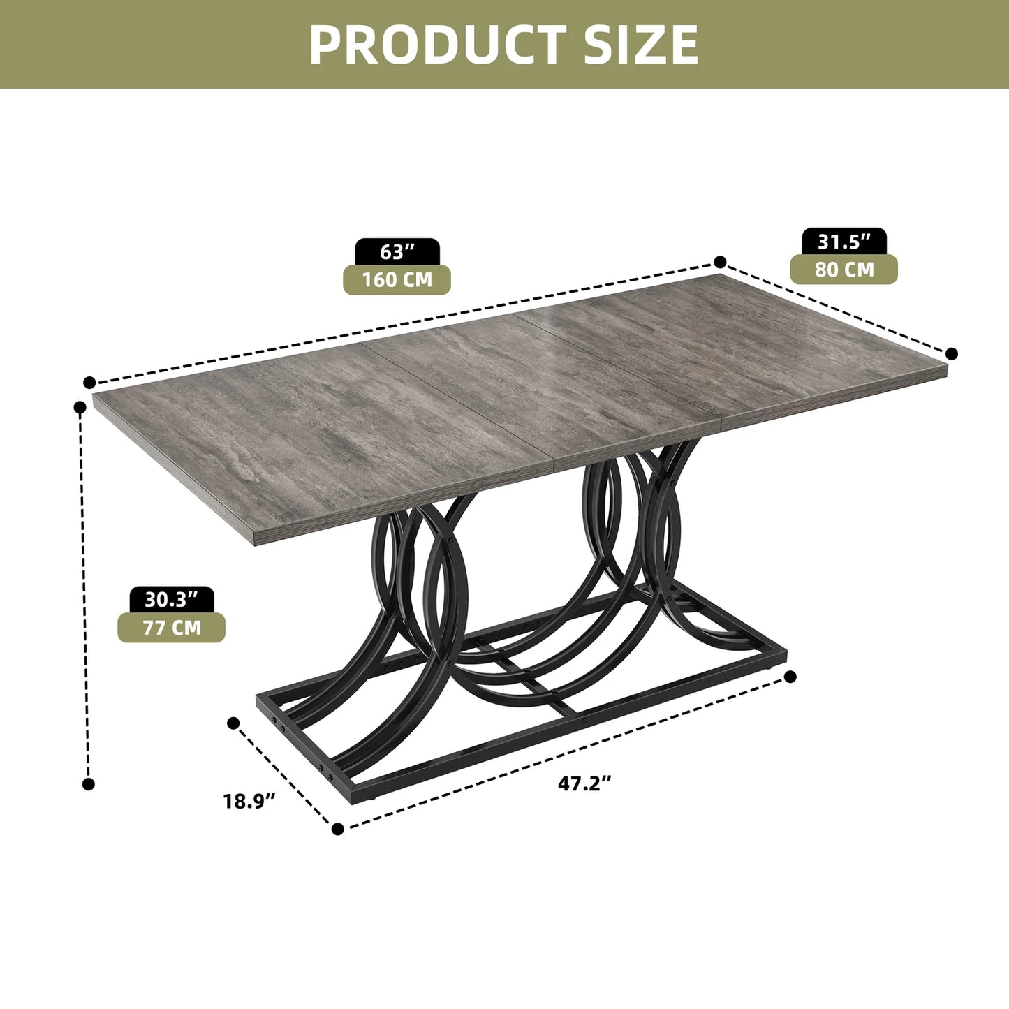 63 Inch Faux Marble Gray Dining Table For 6 With Metal Legs