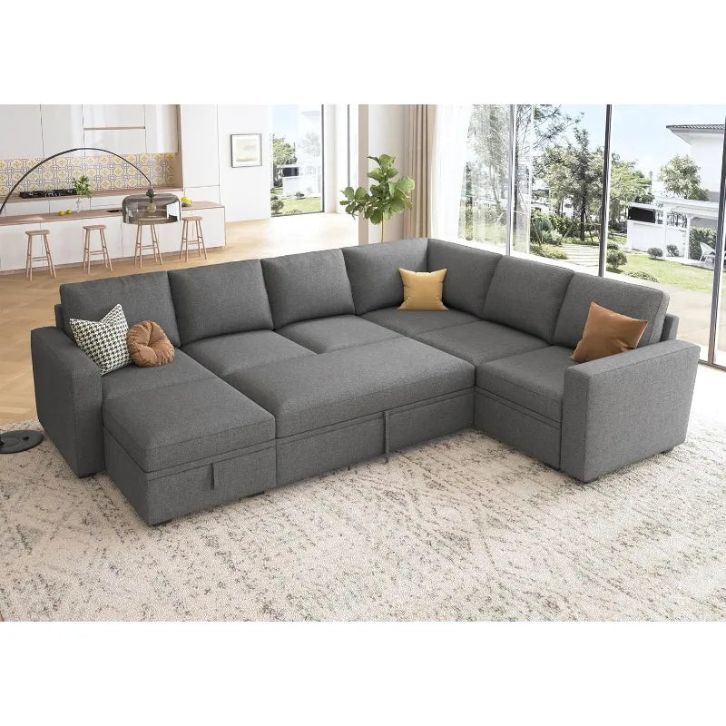 Sectional Sleeper Sofa U Shaped Couch With Storage Grey