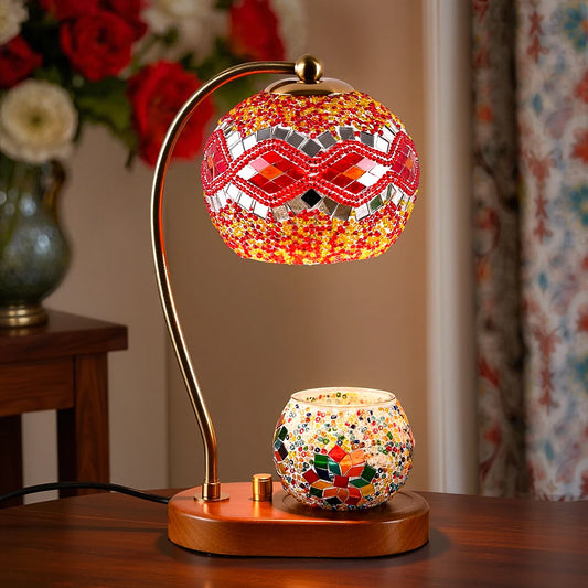 Bohemian Glass Table Lamp 3 Colors Hand Colored Retro Night Light for Living Room and Bedroom