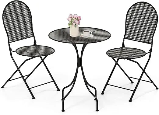 Metal Patio Folding Bistro Set For 2 With Powder Coat Frame
