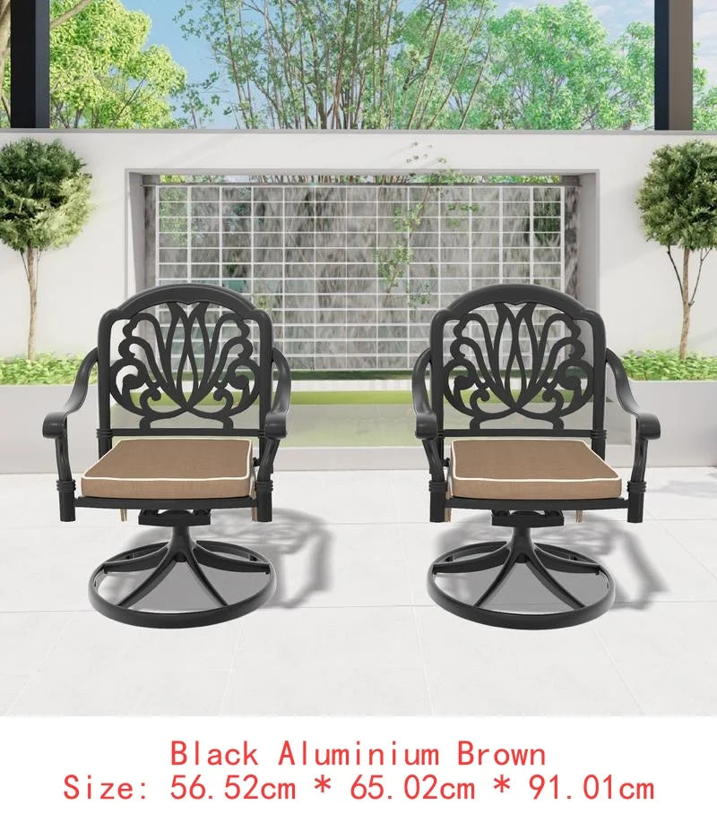 Aluminum Patio Swivel Chairs 2 Pack Black Frame Cushions