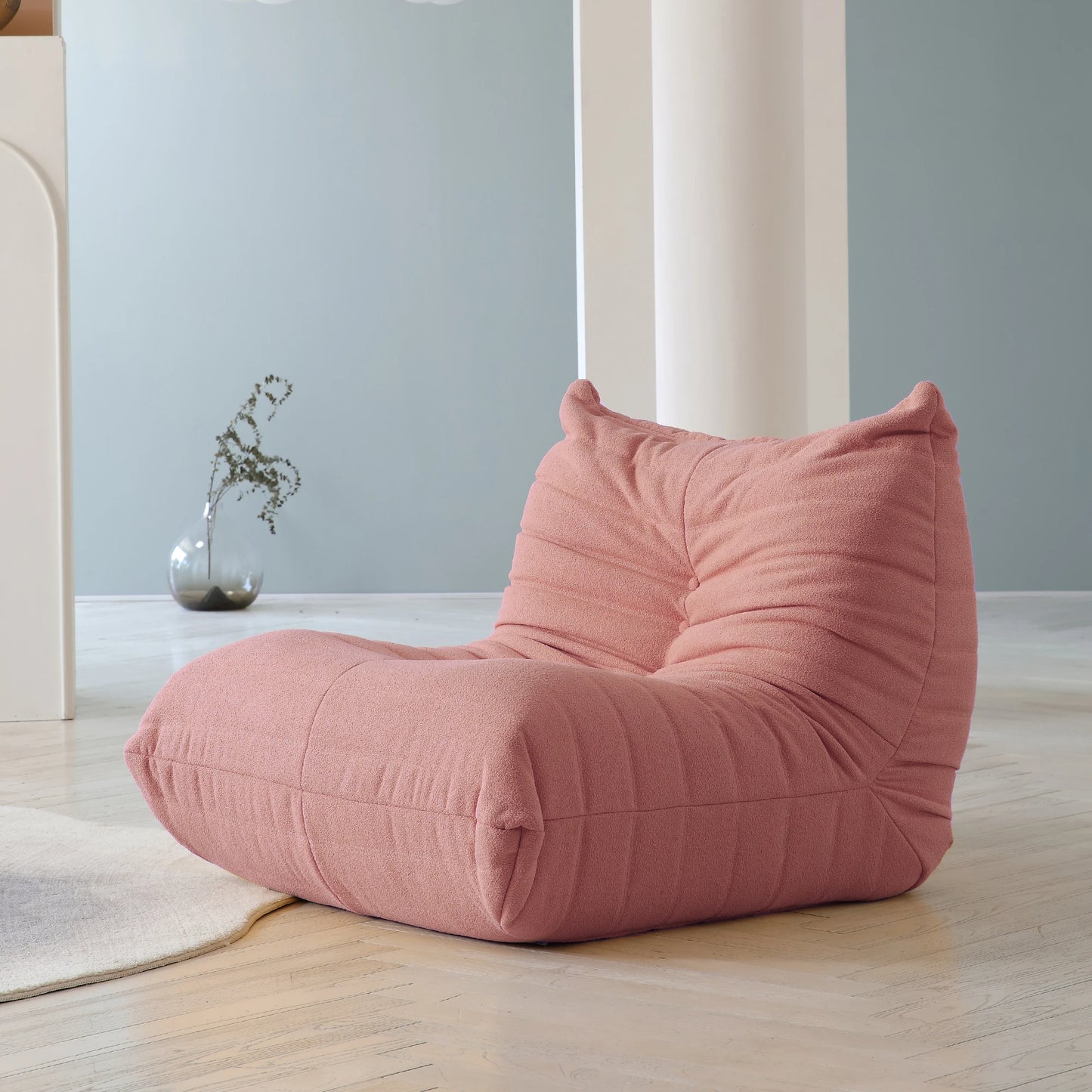 Teddy Fabric Bean Bag Sofa Comfy Lazy Floor Couch Soft Lounge Chair Foam Filled Accent Chair for Living Room Bedroom