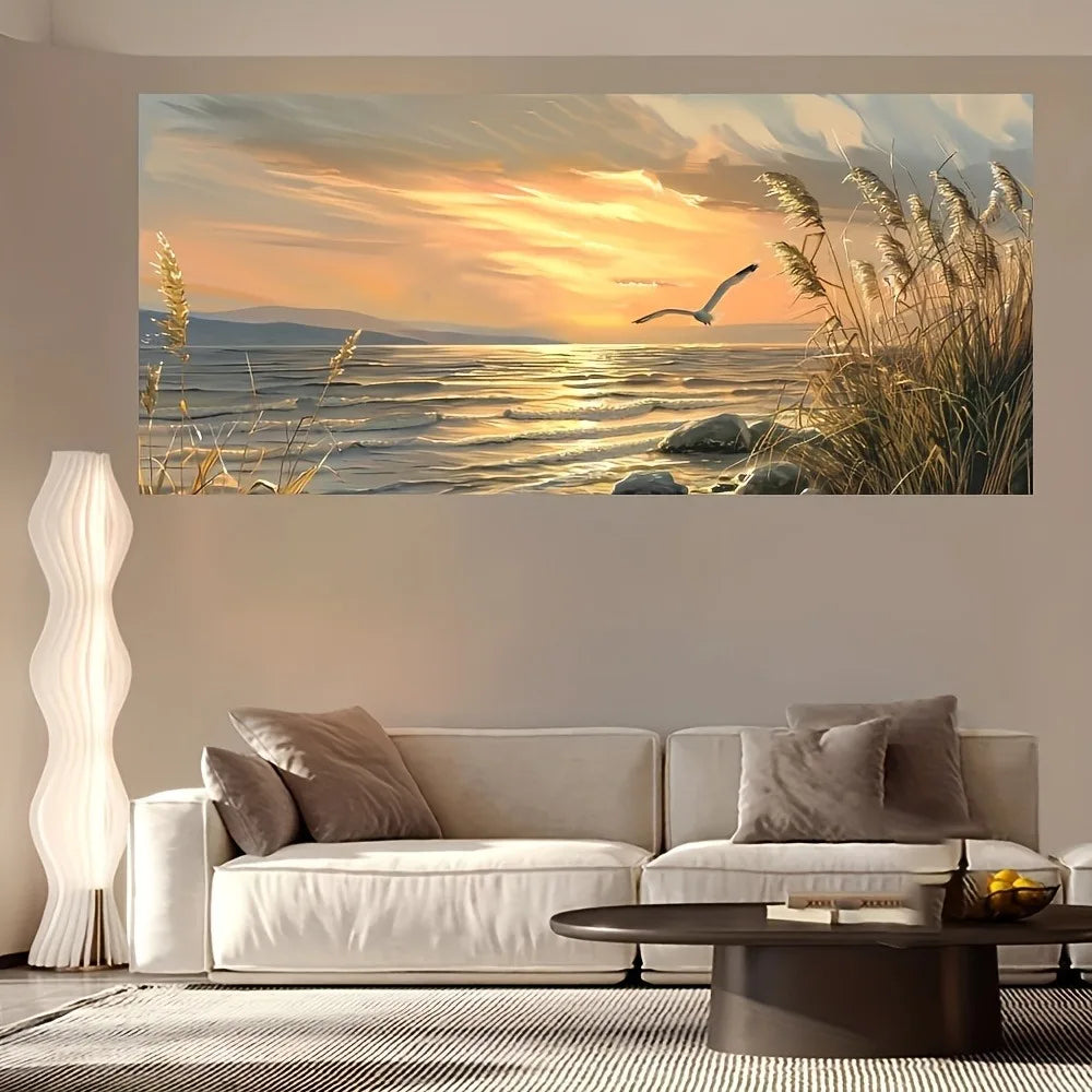 Sunset Beach Seascape Canvas Print With Pine Solid Frame