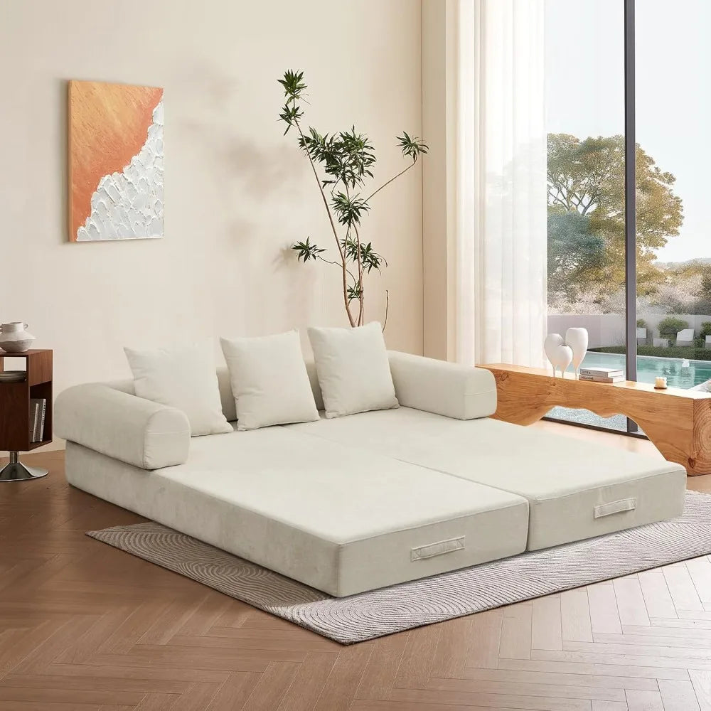 Modular Futon Sofa Bed 3 Seater Chenille Sleeper Couch