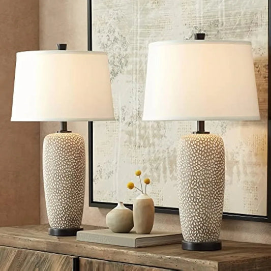 360 Lighting Anna Lamps Set Of 2 Beige Pebbled White Shade