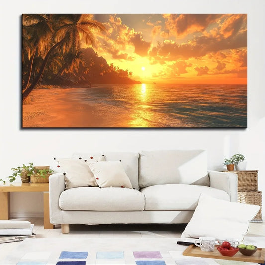 1.5 Inch Pine Frame Canvas Art Tropical Beach Sunset
