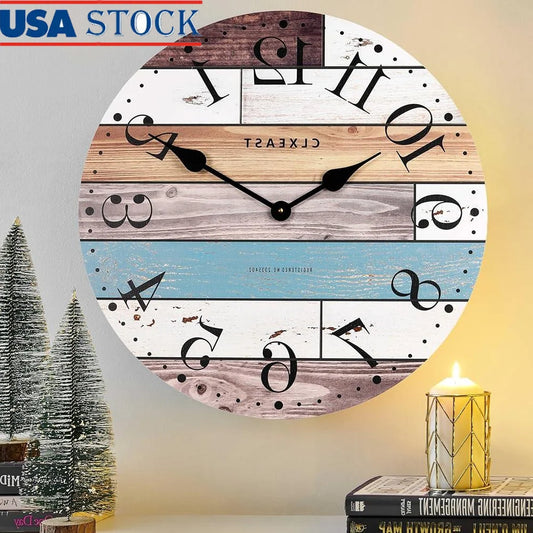 Large Nautical Shiplap Wall Clock Bamboo Coastal Decor