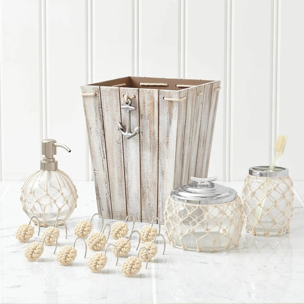 Nautical Glass Lotion Pump Bathroom Dispenser with Rope Accent and Chrome Top for Hand Soap and Lotion Home Decor