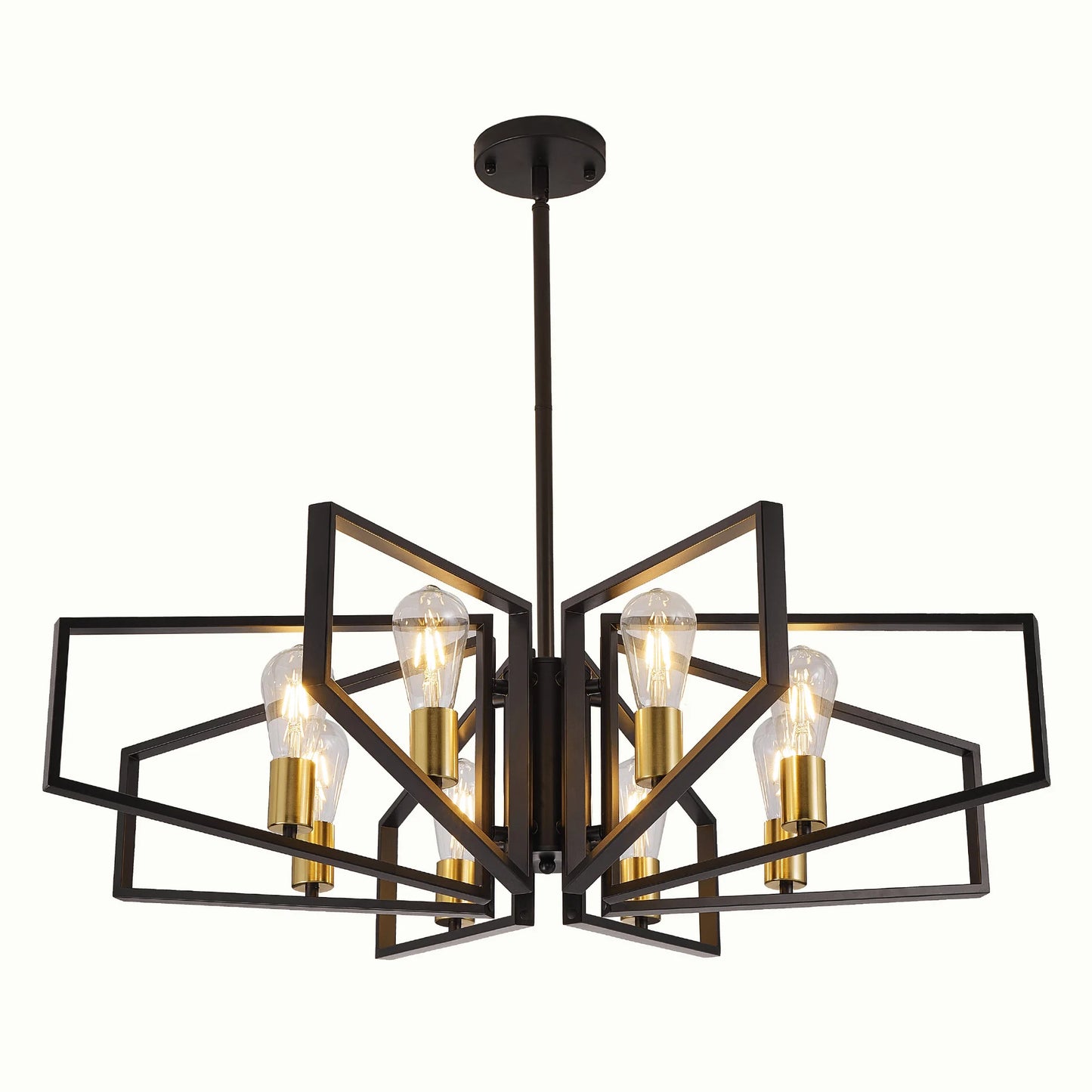 Geometric 8 Light Chandelier Adjustable Height Metal Pendant Light Black Frame