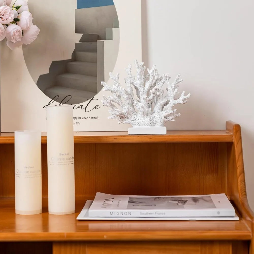 White Coral Decor Resin Statue 5.8 Inch Tall Nautical Home Accent