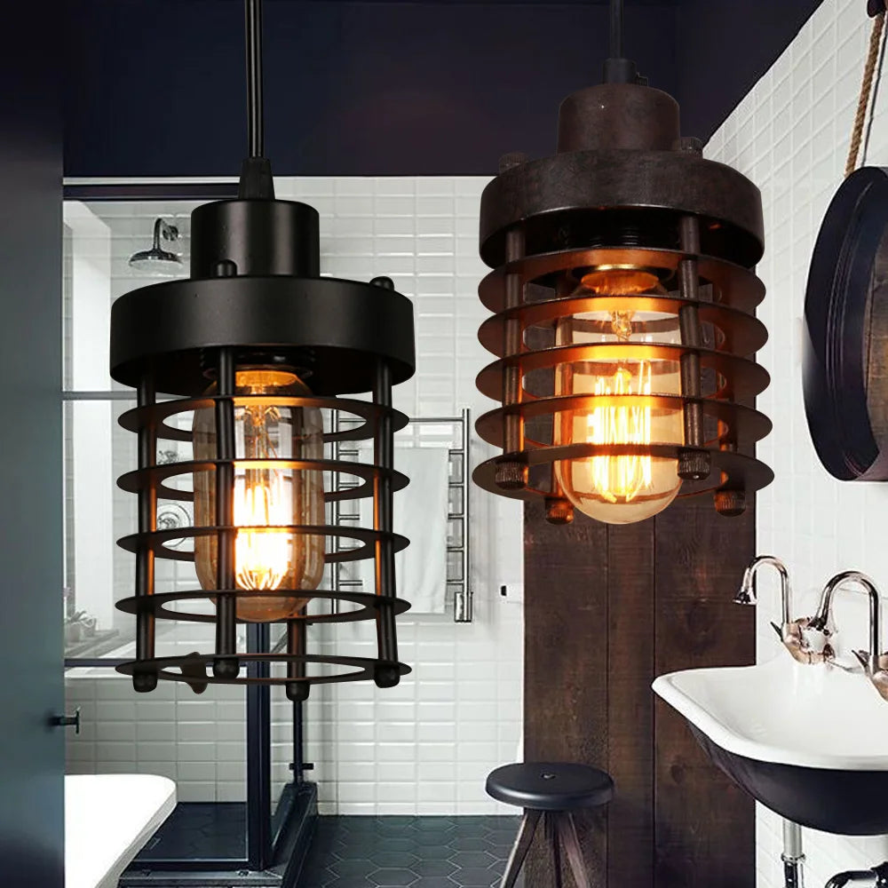 Rustic Vintage Industrial Iron Cage Pendant Light Bedroom