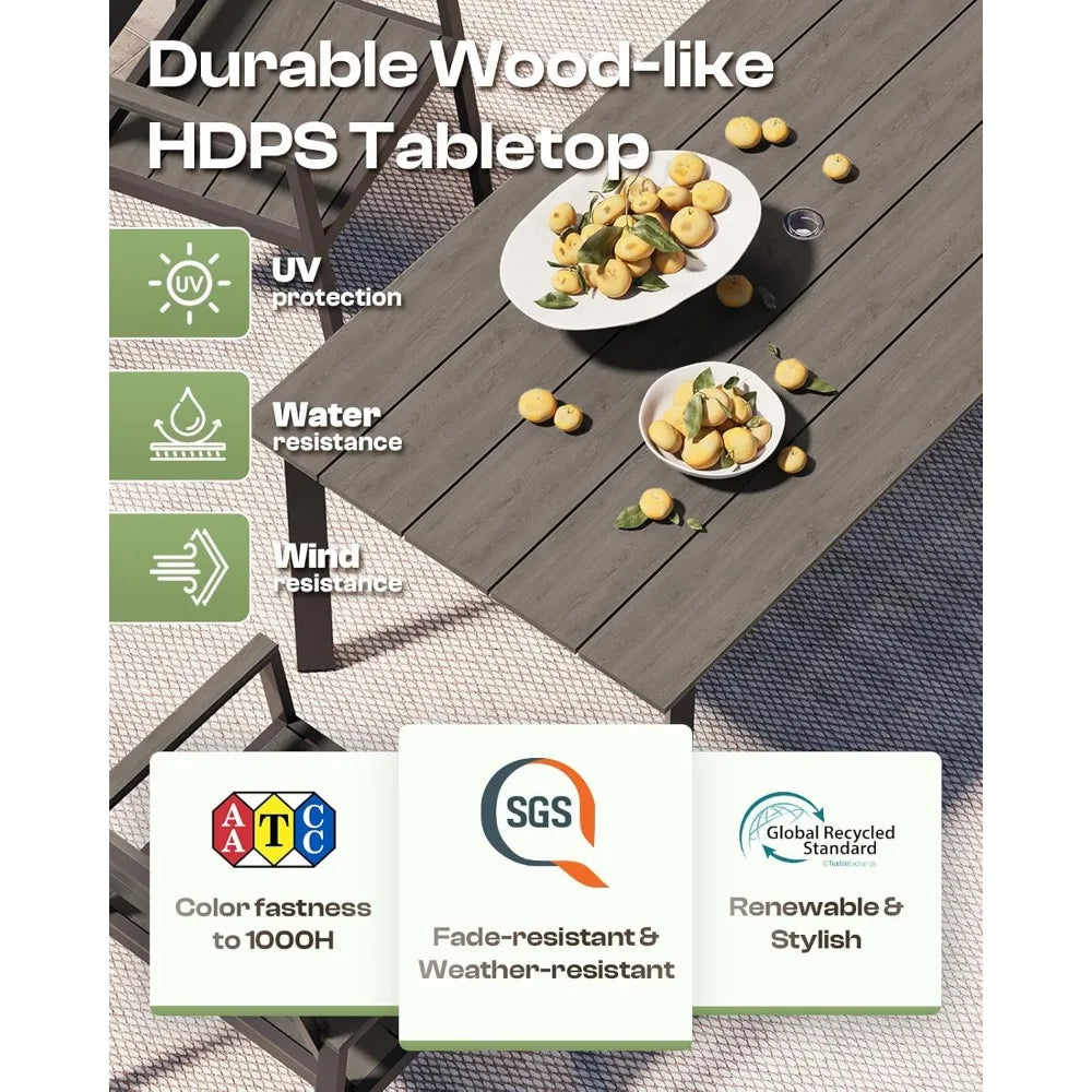 Outdoor Patio Dining Table Set 7 Piece Aluminum And HDPS Weather Umbrella Hole