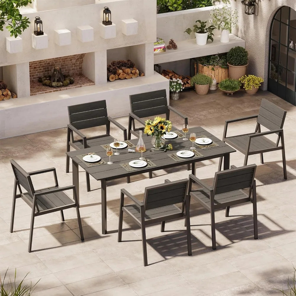 Outdoor Patio Dining Table Set 7 Piece Aluminum And HDPS Weather Umbrella Hole