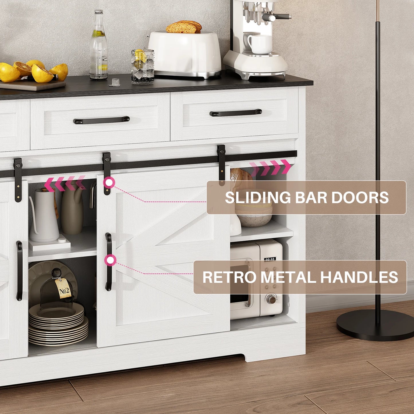 Redlife Sideboard Buffet Cabinet 53.54 Wide With Adjustable Shelves Sliding Doors Coffee Bar Storage Dining Room